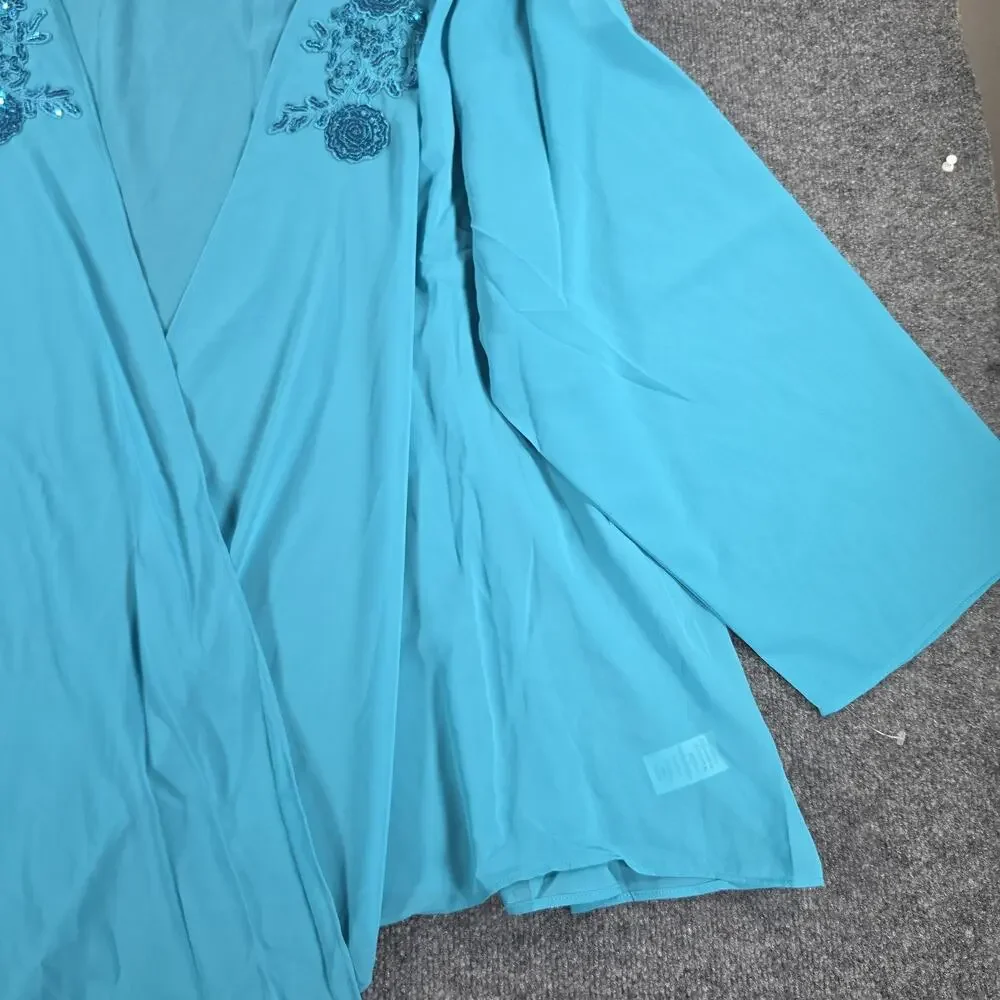 Roaman's Women 40W Turquoise 2 Piece Dress Duster Sequin Embroidered Plus Size